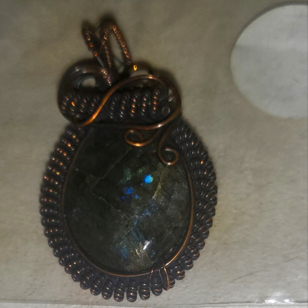 Elegant Copper Wire Wrapped Labradorite Pendant